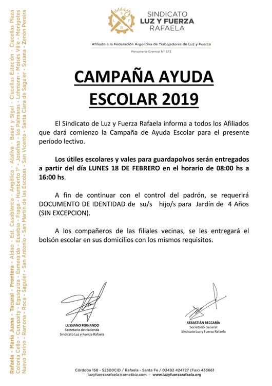 campaña ayuda escolar 2019